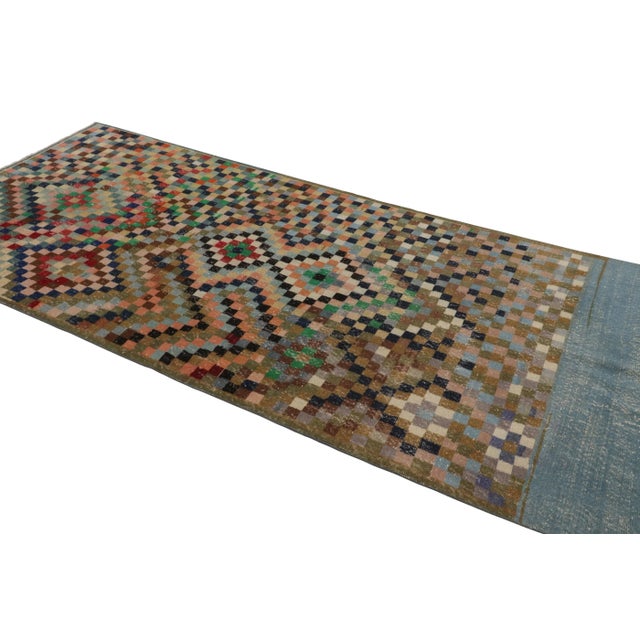 1950s Vintage Turkish Rug in Brown With Colorful Diamond Medallions - Rug & Kilim For Sale - Image 5 of 8