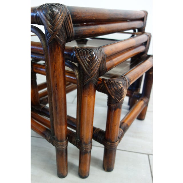 Vintage Rattan Nesting Tables, 1960s, Set of 3 For Sale - Image 13 of 17