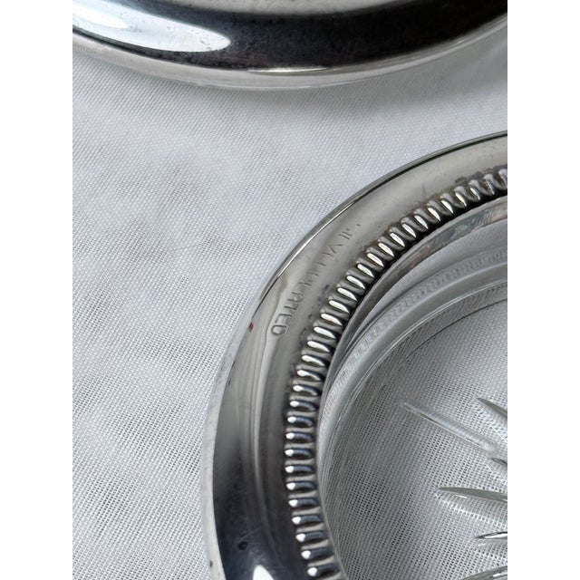 Hollywood Regency Vintage Sunburst Glass Coasters With Silver Tone Rim – Set of 4 For Sale - Image 3 of 11