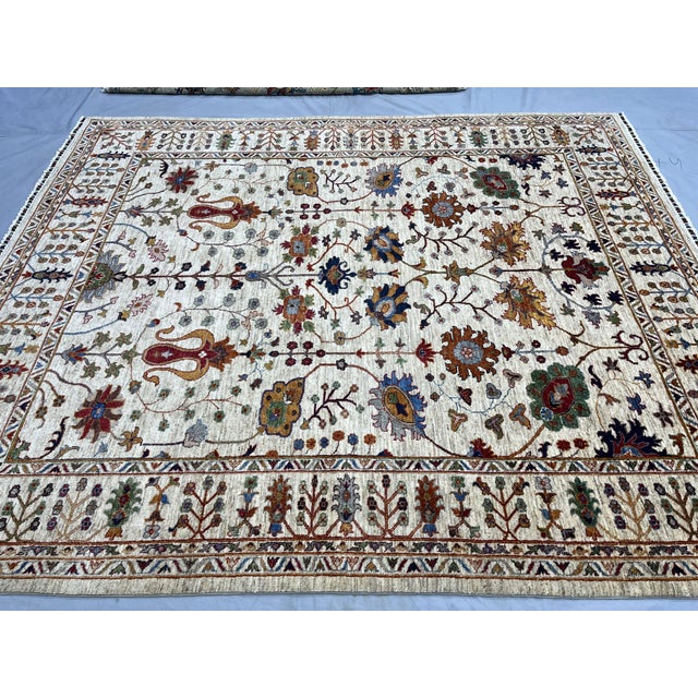 Beige Sultani Persian-Style Floral Natural Dye Wool Area Rug, 8'2" X 9'9" For Sale - Image 6 of 16