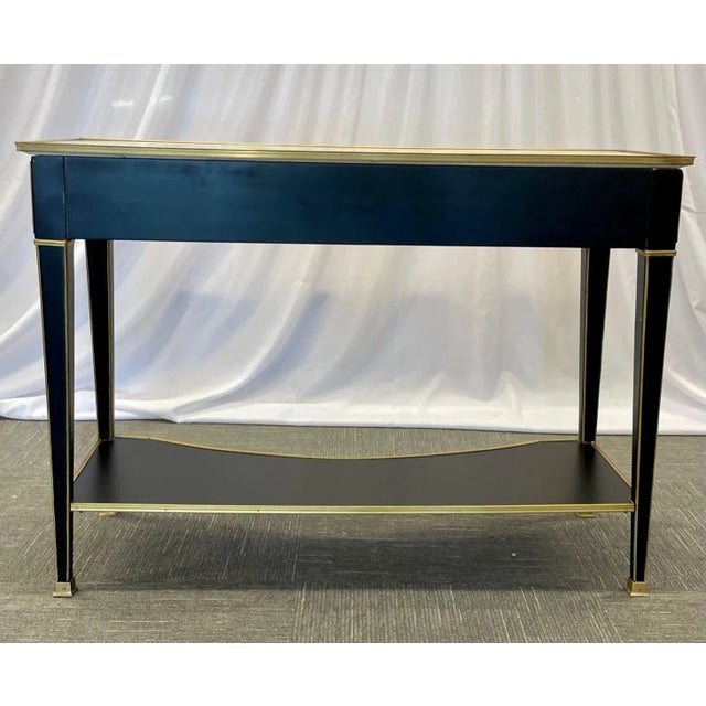 Wood Pair of Hollywood Regency Neoclassical Ebony Console Tables, Manner Jansen For Sale - Image 7 of 13