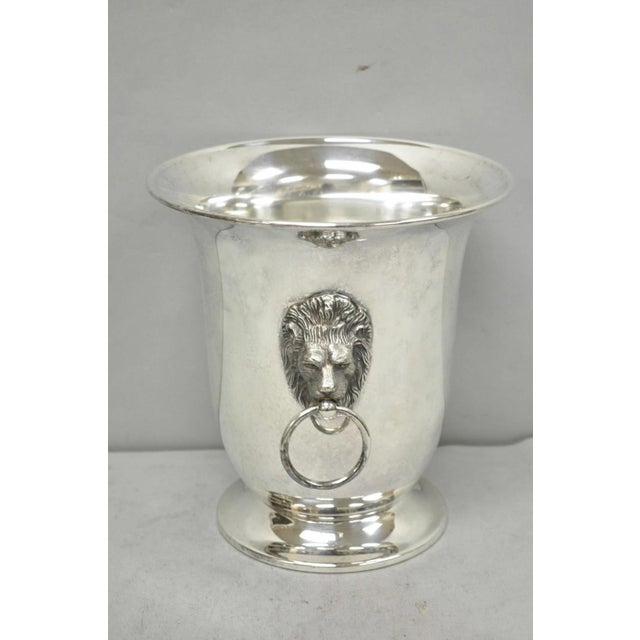 Vintage English Regency Silver Plated Lion Head Champagne Chiller Ice Bucket For Sale - Image 12 of 12