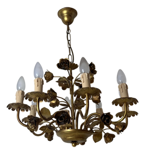 Hollywood Regency Gilded Chandelier with Roses from Honsel, 1980s