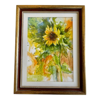 Framed Original Watercolor Painting “Sunflower” For Sale