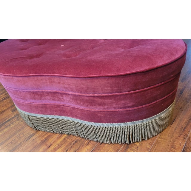 1960s Extra Large Tufted Red Velvet Ottomon For Sale - Image 5 of 11