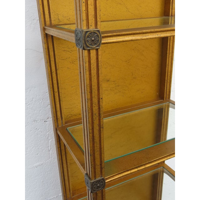 Gold Hollywood Regency Tall Narrow Distressed Gold Display Shelf Cabinet 6661 For Sale - Image 8 of 15