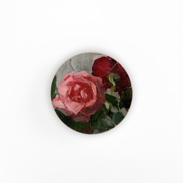 2020s Wall Art Installation: Composition of Ceramic Plates and Oil on Canvas - "Roses & Cherries" - Set of 7 For Sale - Image 5 of 12