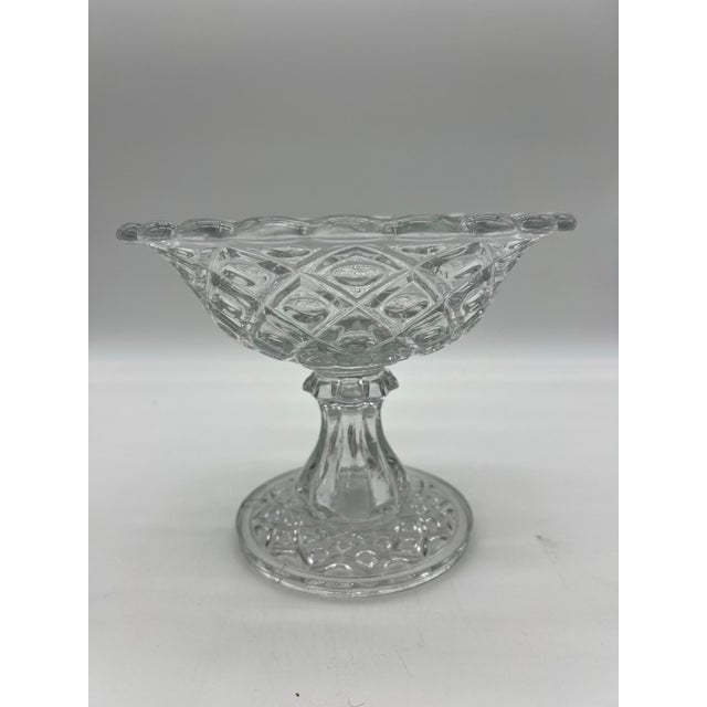 Transparent Antique Pressed Flint Glass Compote, "Diamond Thumbprint", Circa 1850's For Sale - Image 8 of 12