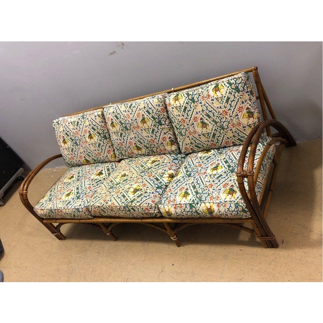 Late 20th Century Heywood Wakefield Bamboo Rattan Outdoor Sofa with