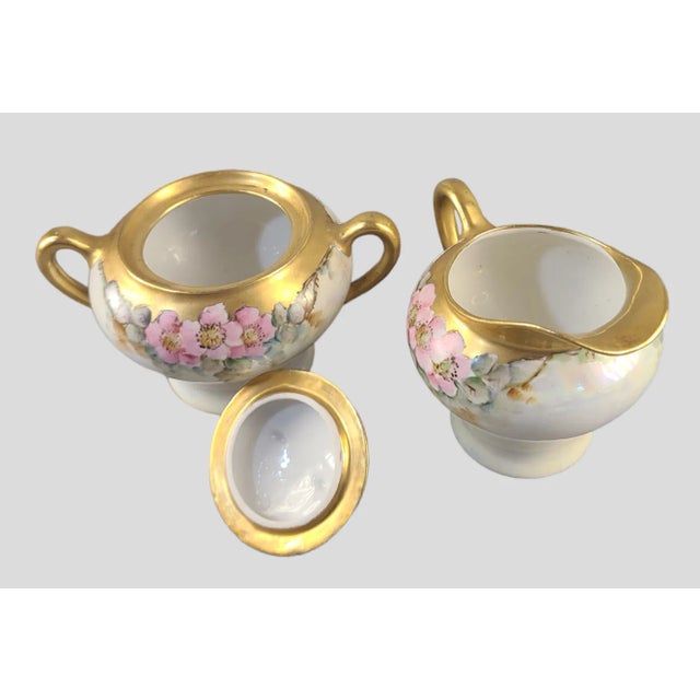 Traditional Vintage Kpm Hand Painted Floral Gilded Cream & Sugar Set- 2 Pieces For Sale - Image 3 of 9