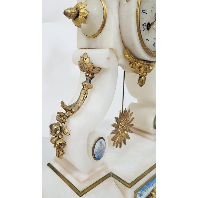 French 19th C Belle Epoque Gilt Bronze Enamel & Alabaster Mantle Clock For Sale - Image 12 of 18