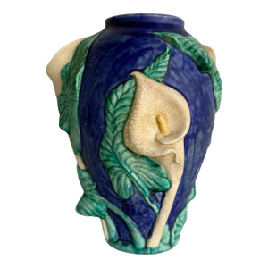 Vintage Art Nouveau Relief Vase With Calla Lily and Foliage