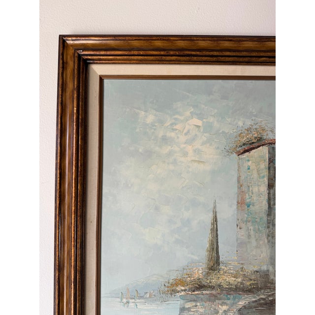 1950s Vintage Caroline Burnett Impressionist European Coastal Landscape Oil on Canvas Painting, Framed For Sale - Image 5 of 11