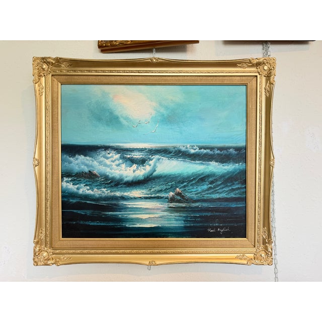 Roal English Seascape Oil Painting Vintage Ocean Waves Coastal Marine Art For Sale - Image 11 of 13