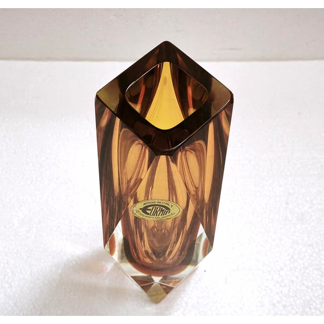 Large Faceted Amber and Clear Formia Sommerso Murano Glass Vase, Italy, 1970s For Sale - Image 11 of 18