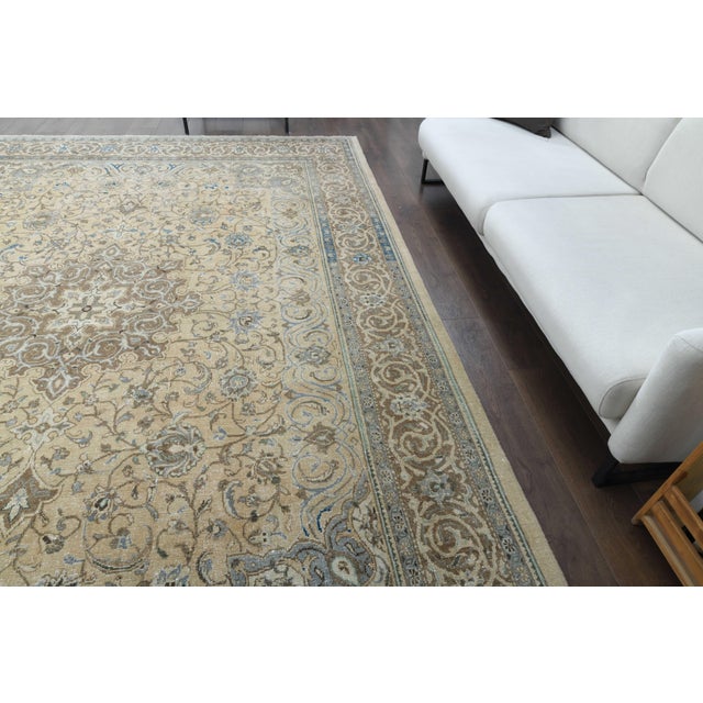1970s Vintage Persian Handmade Wool Cotton Beige Area Rug For Sale - Image 4 of 11