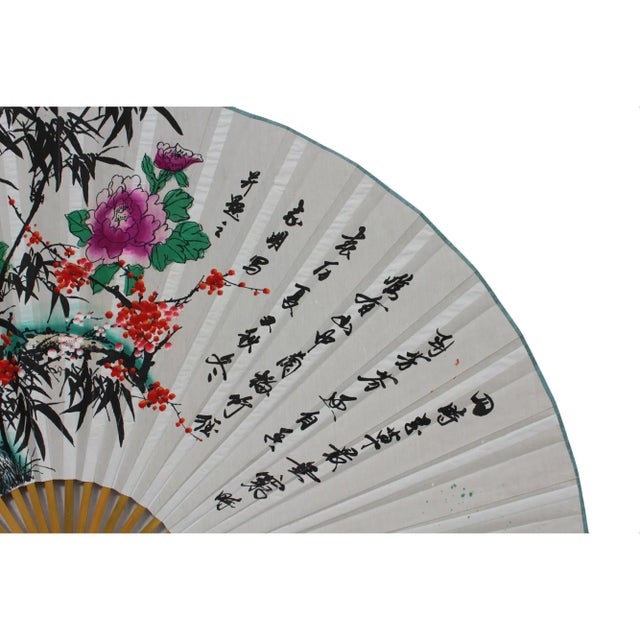 Chinoiserie Chinese Handmade Fan Shape Flower Theme Paper Painting For Sale - Image 3 of 6