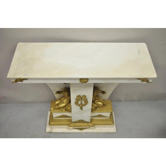 Early 20th Century French Louis XV Style Marble & Figural Bronze Ormolu Console Table W/ Cherubs For Sale In Philadelphia - Image 6 of 12