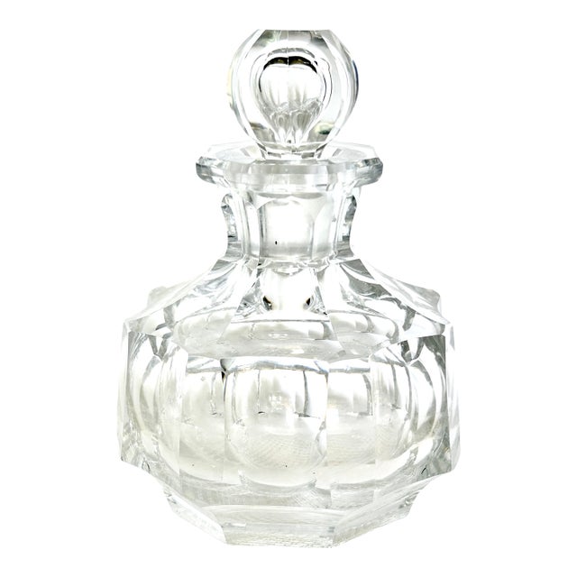Art Deco Heavy Cut Crystal Perfume Bottle For Sale
