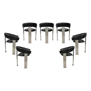 Leather and Steel Chairs by Eckart Muthesius, 1970s, Set of 7 For Sale
