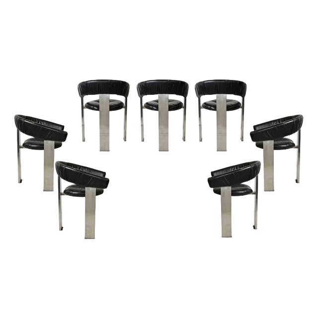 Leather and Steel Chairs by Eckart Muthesius, 1970s, Set of 7 For Sale