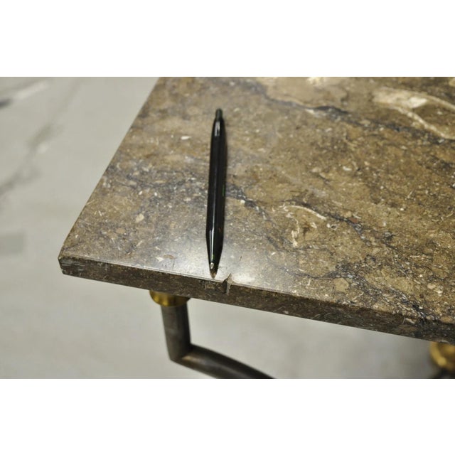 Vintage Directoire Maison Jansen Style Steel & Brass Marble Top Console Table For Sale - Image 14 of 18