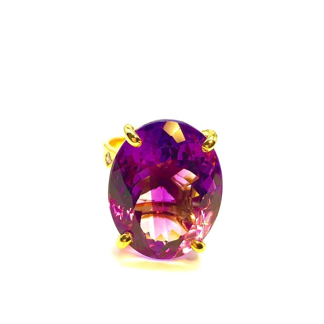 Gemstone Bochic "Capri" Vintage Oval Shape Amethyst & Diamond Set In 18K Gold & Silver For Sale - Image 7 of 18