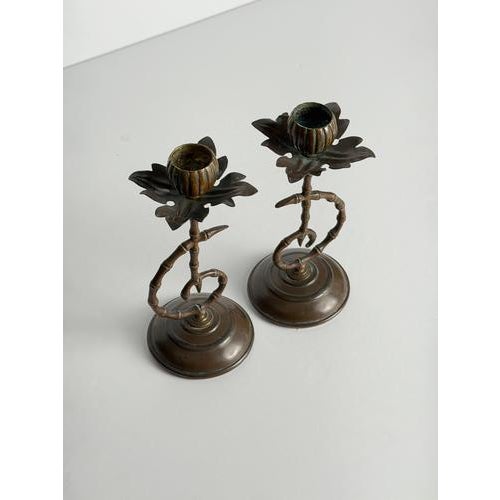English Aesthetic Movement Japonisme Copper Candlesticks, 1880s, Set of 2 For Sale - Image 4 of 10