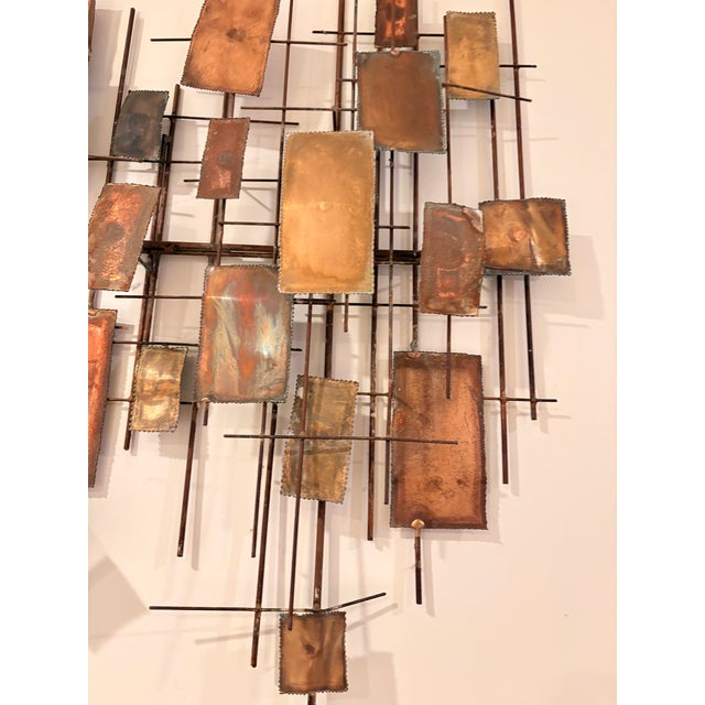 Mid-Century Modern Vintage 70's Brutalist Metal Cityscape Sculpture Wall Hanging 45" W X 36" T For Sale - Image 3 of 8