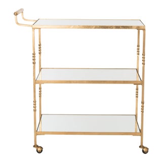 Contemporary Glass Bar Cart in Gold For Sale