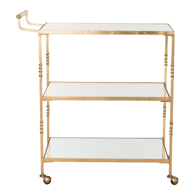 Contemporary Glass Bar Cart in Gold For Sale