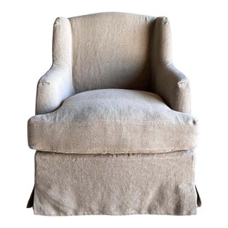 Papillion Pure Linen Slip Covered Wing Back Style Chair For Sale