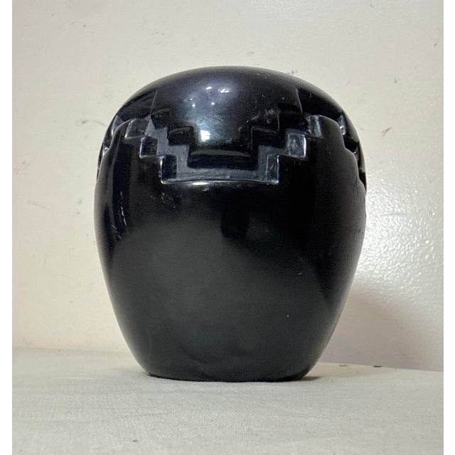 Ceramic Antique Handmade Santa Clara Pueblo Native American Black Pottery Blackware Vase For Sale - Image 7 of 11