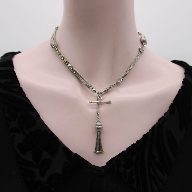 Victorian Late 19th Century Sterling Silver Victorian Albertina Watch Fob Chain and Bracelet For Sale - Image 3 of 9