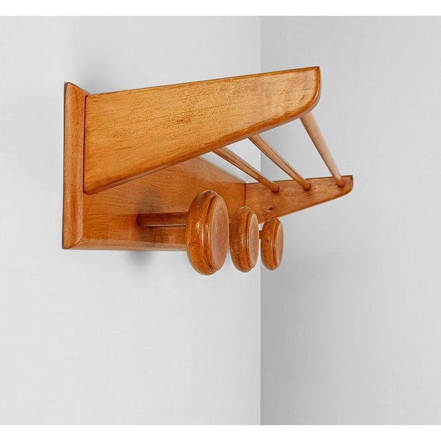 Mid-Century Modern Mid 20th Century Italian Blonde Wooden Wall Coat Rack and Hat Stand by Fraber, 1960s For Sale - Image 3 of 18