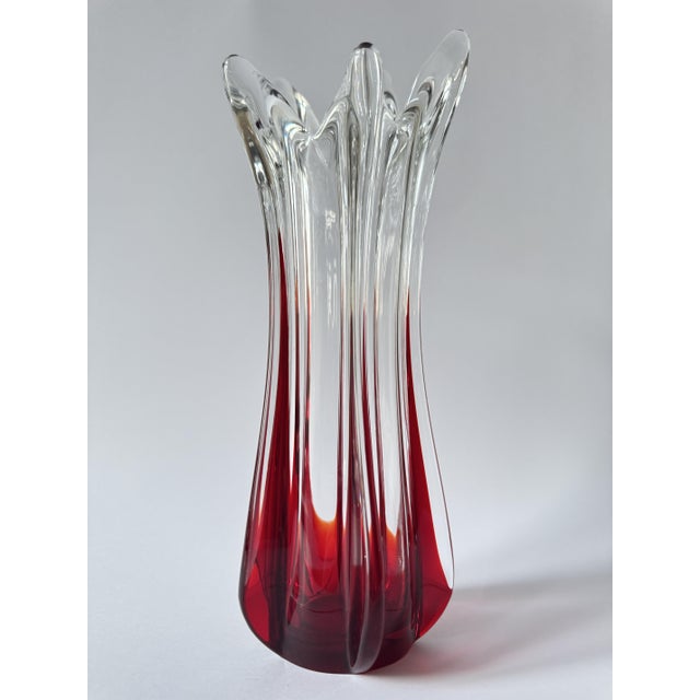 Large Mid-Century Modern Sculptural Ruby Red and Clear Art Glass Vase, 1960s For Sale - Image 10 of 17