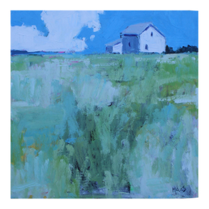 White Barn on the Horizon – Contemporary Landscape Oil by L Haas