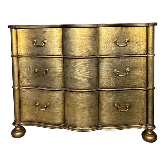 Ethan Allen Serpentine Chest in Original Metallic Silver-Gold Finish For Sale