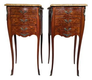 19th Century French Bedside Tables in Fruitwood with Siena Marble Tops, 1880s
