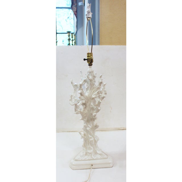 Mid-20th Century Italian Ceramic Faux Bois Blanc De Chine Glazed Lamp For Sale In Raleigh - Image 6 of 9
