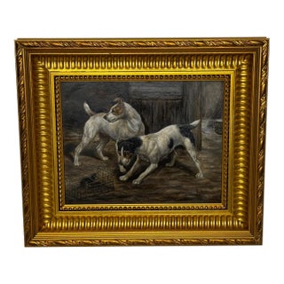 Victorian Era Oil Painting Masterpiece – Jack Russell Terriers Guarding a Rat, Circa 1880" For Sale