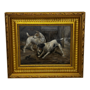 Victorian Era Oil Painting Masterpiece – Jack Russell Terriers Guarding a Rat, Circa 1880"