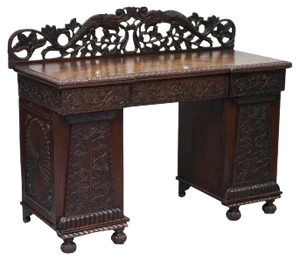 19th Century Anglo-Burmese Hand-Carved Sideboard with Drawers & Cupboards