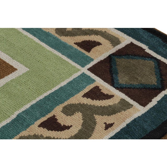 Rug & Kilim Rug & Kilim’s French Art Deco style Square Rug with Brown Open Field - 9x9 For Sale - Image 4 of 7