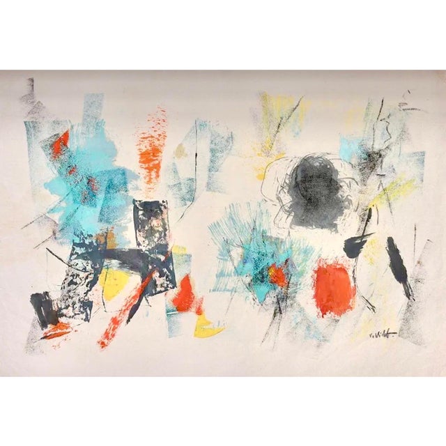Abstract Expressionism John Von Wicht, Abstract Expressionist Gouache Oil Painting on Paper John Von Wicht Wpa Artist For Sale - Image 3 of 7