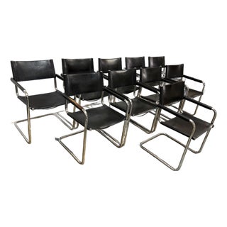 Mart Stam for Linea Veam 1970's S34 Leather Cantilever Armchairs , Set of 10 For Sale