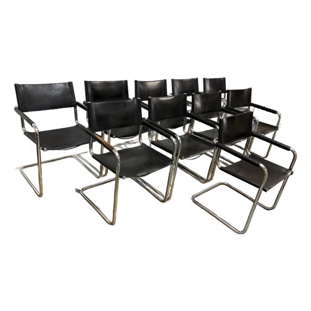 Mart Stam for Linea Veam 1970's S34 Leather Cantilever Armchairs , Set of 10 For Sale