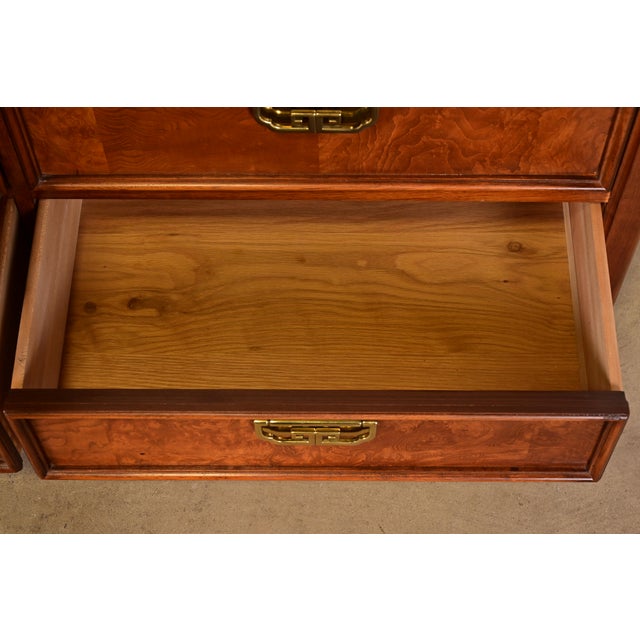 Thomasville Mid-Century Hollywood Regency Chinoiserie Burl Wood Long Dresser or Credenza, Circa 1970s For Sale - Image 10 of 15