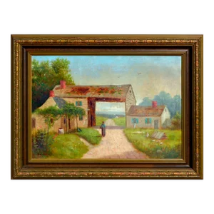 Farmstead Lane - 1930's Figurative Landscape by S E George