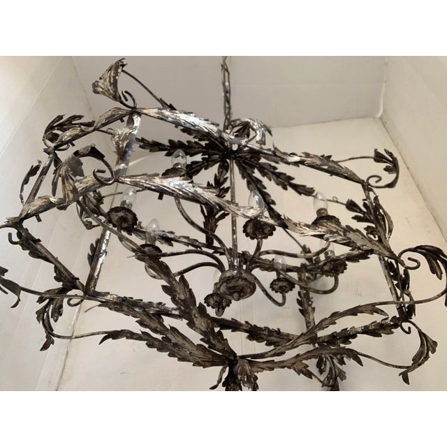 Florentine Art Silver + Argilla Metal Wrought Iron Chandelier Made in Italy For Sale - Image 10 of 12